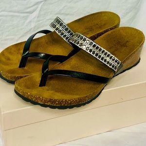 Mia Paola Rhinestone Wedge Sandals Black Size 8